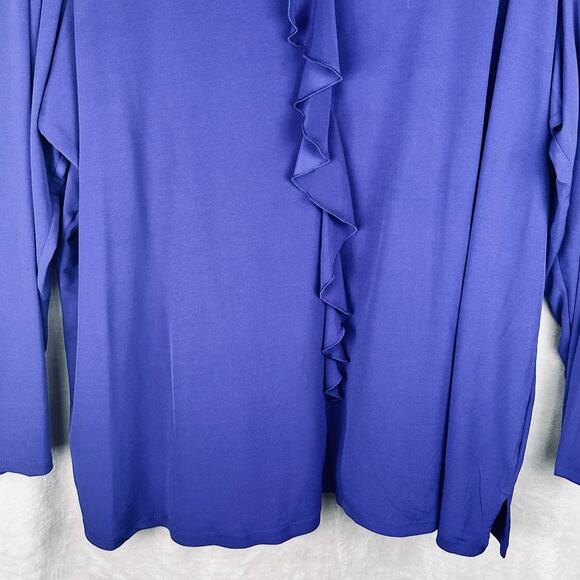 Susan Graver Top Women 3X Blue Liquid Knit Ruffle Long Sleeve Office Stretch - Picture 3 of 12